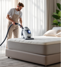 Lade das Bild in den Galerie-Viewer, Die professionelle Matratzenreinigung von Schlafbio. Wir kommen zu Ihnen nach Hause, damit Sie besser Schlafen und gesünder leben können.